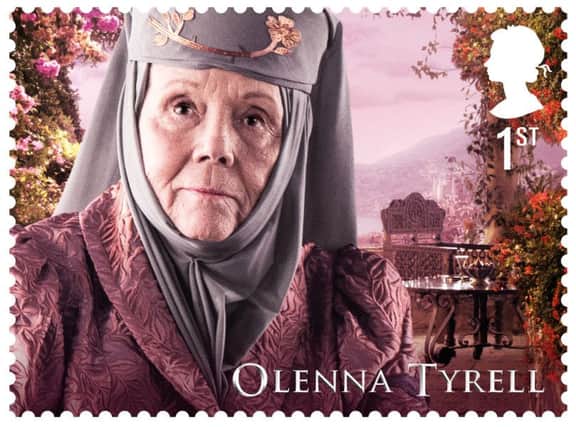 One of the Game of Thrones stamps, featuring Olenna Tyrell, available from January 23