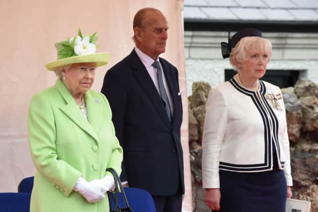 Joan Christie with The Queen and Prince Philip in 2016