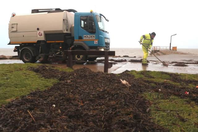 Storm Eleanor - Seaweed is cleared from the Salthill Promenade, Galway