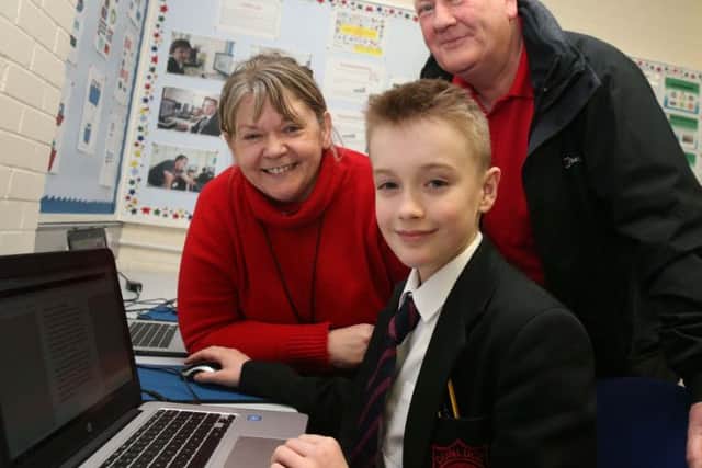Esther Dobbin and Neville McConaghie are pictured at Dunluce School, where they were shown how funding is being used.
