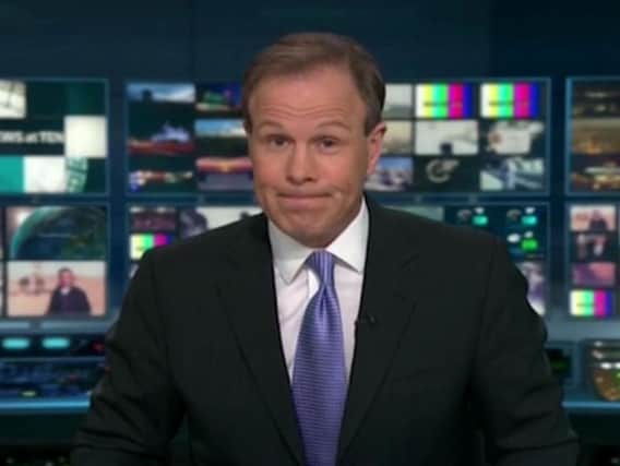 ITV News of newsreader Tom Bradby telling viewers that the ITV 10 o'clock news was being cut short after a fire alarm went off. Photo: PA / ITV News