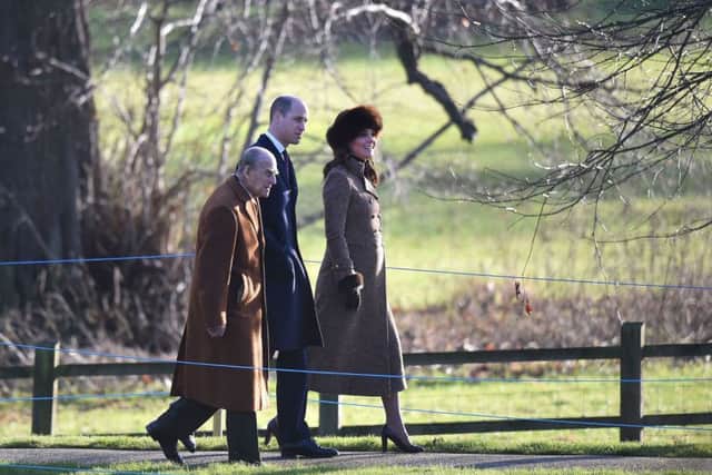 The Duke and Duchess of Cambridge and the Duke of Edinburgh attend a church service at St Mary Magdalene Church in Sandringham, Norfolk.