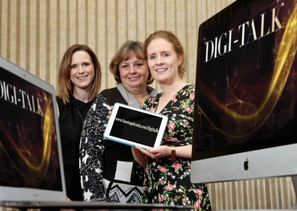 Prof Julie Hastings, centre, and Hannah Corbett, of Hastings Hotels are joined by Clara Killen from the SSE Arena to launch the 2018: Digi-Talk series