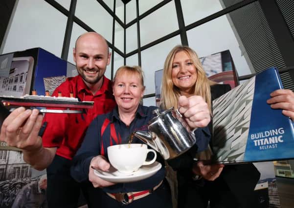 Titanic Belfast staff Jonny Kelso and Shirley Jones pictured with Chief Executive Judith Owens, right