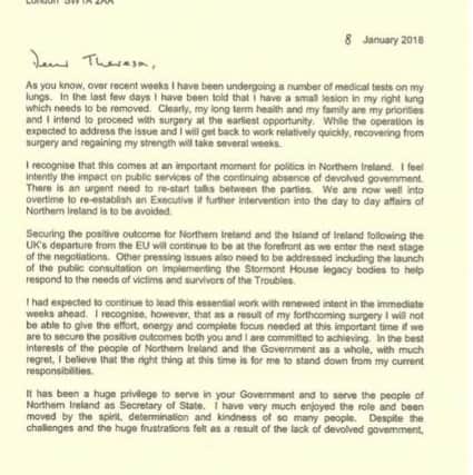 Handout photo issued by Prime Minister's Press Office of James Brokenshire letter to the Prime Minister resigning from the cabinet. 
PRESS ASSOCIATION Photo.