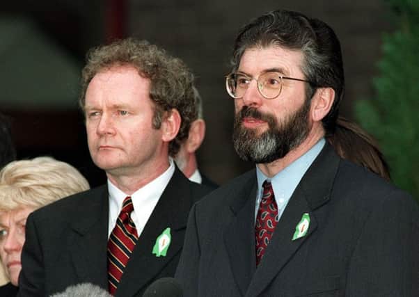Martin McGuinness and Gerry Adams on the day the Good Friday Agreement was signed
