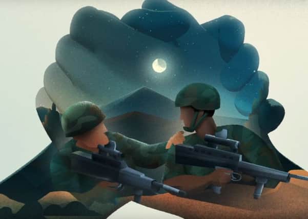 A scene from the animated Army recruitment video