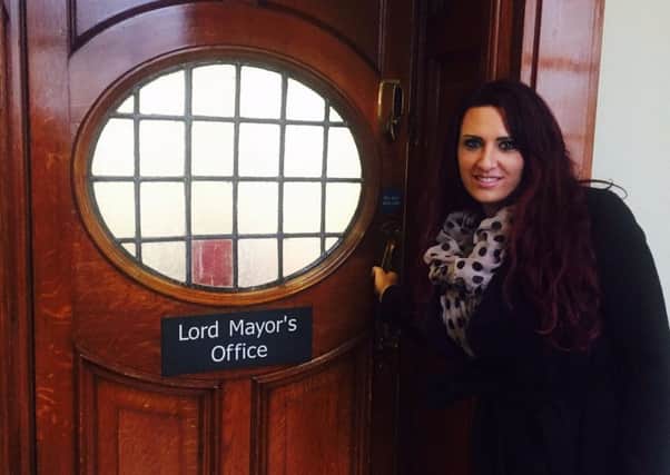 Jayda Fransen outside the lord mayors office in Wednesdays Facebook post