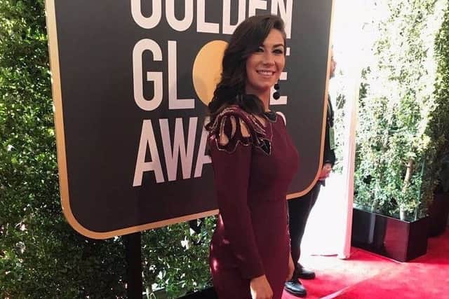 Rachel poses on the red carpet of the Golden Globes
