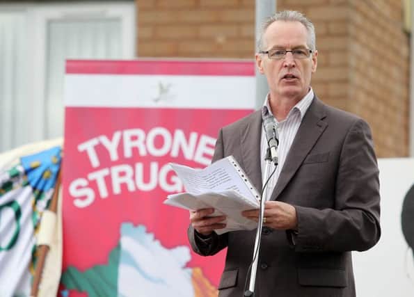 Gerry Kelly speaking at a Castlederg IRA commemoration in 2013