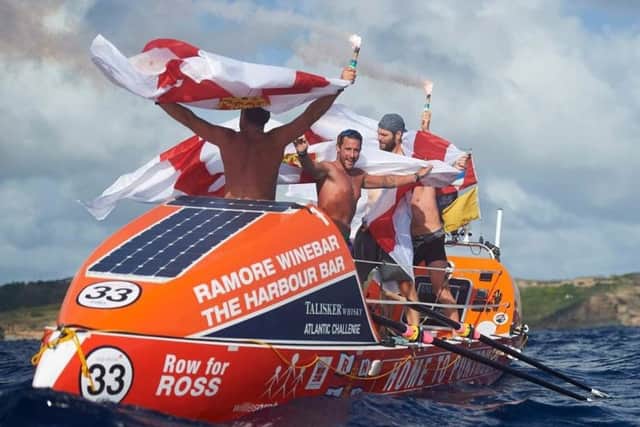 The quartet, George McAlpin, 57, Alistair Cooper, 41, Luke Baker, 37, and Gareth Barton, 31, completed the 3,000-mile Talisker Whisky Atlantic Challenge in just 31 days
