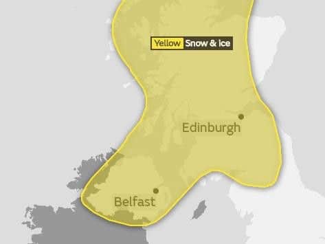 The Met Office issued this overview along with its warning for snow and ice across Scotland and Northern Ireland