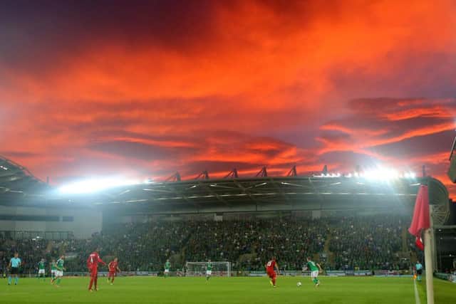 Northern Ireland in action against Czech Republic at Windsor Park under a stunning sunset in September 2017