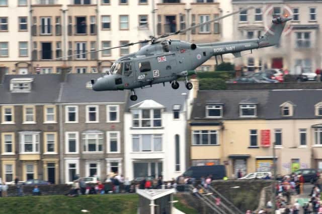 A lynx takes to the sky over Portrush during the airshow