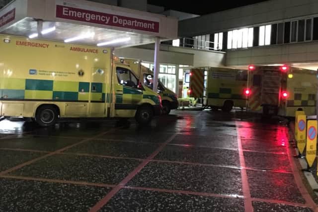 Ambulances queue at Craigavon Area Hospital on Monday night