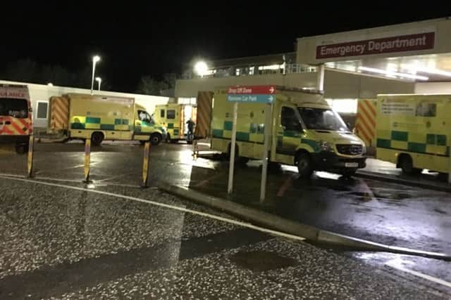 Ambulances queue at Craigavon Hospital on Monday night