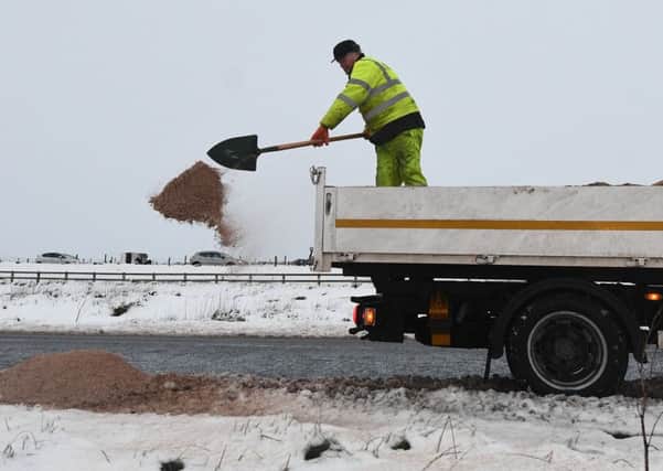 Salting the roads on the Upper Springfield Road, Co Antrim