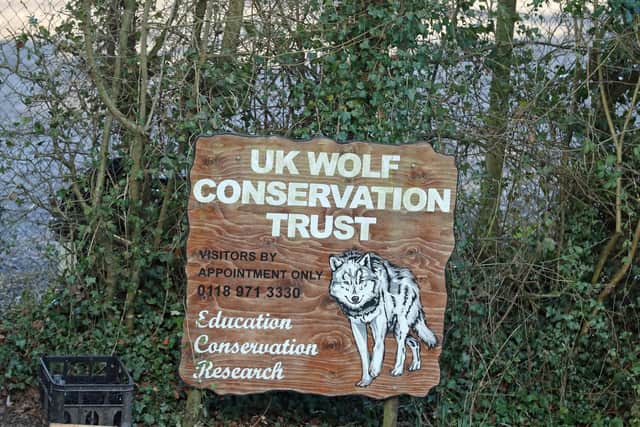 The entrance to the UK Wolf Conservation Trust's premises in Reading from where one of their animals is reported to have escaped.