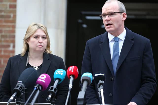 Northern Ireland Secretary Karen Bradley and Irish foreign affairs minister Simon Coveney speaking to the media at Stormont in Belfast where they announced fresh round of political talks aimed at restoring powersharing in Northern Ireland