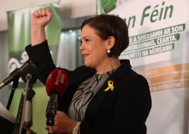 Mary Lou McDonald addresses Sinn Fein supporters during Saturdays meeting