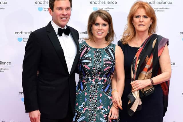 File photo dated 31/05/17 of Princess Eugenie of York and her long-term boyfriend Jack Brooksbank with her mother Sarah Ferguson, Duchess of York at the End the Silence charity fundraiser at Abbey Road Studios, London
