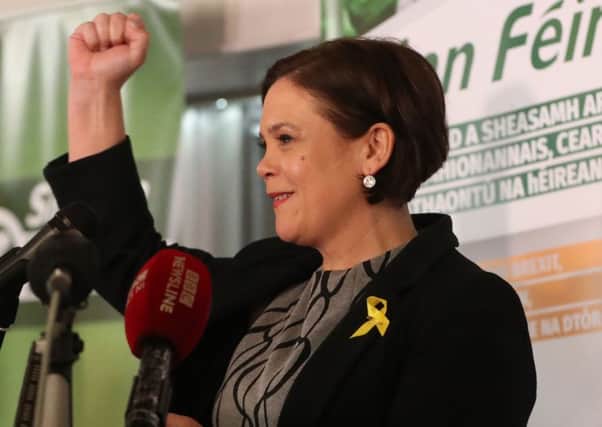 Sinn Fein president-elect Mary Lou McDonald addresses supporters at the Balmoral Hotel in Belfast at the weekend