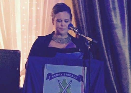 Mary Lou McDonald speaking at the IRA Derry Volunteers dance in 2016