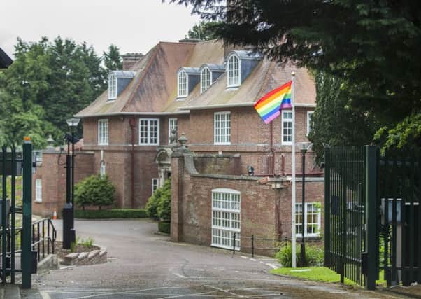 The rainbow flag flying at Stormont House in Belfast to mark the city's Pride Festival on August 4, 2017