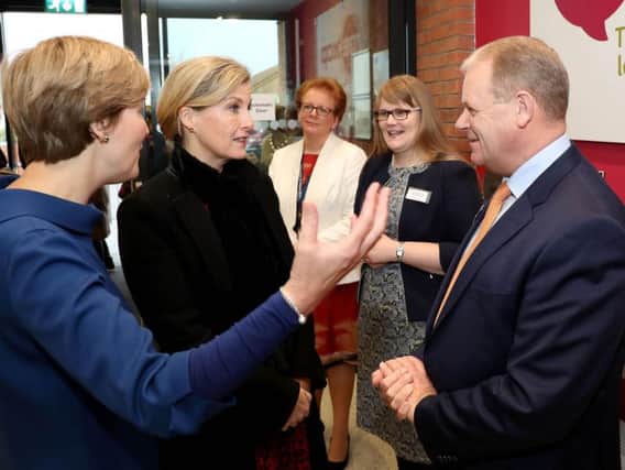 Pictured with HRH Sophie, The Countess of Wessex are Jan Tregelles, Mencap Chief Executive and Brian Ambrose, Chief Executive Belfast City Airport.