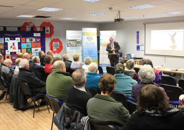 Rev Peter McIntyre of Clogher Valley Free Presbyterian Church gives a presentation to a group of victims and survivors at South East Fermanagh Foundation, Lisnaskea, on January 10