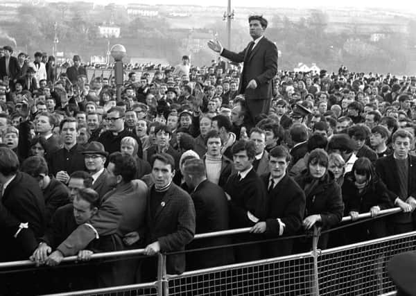 DATE UNKNOWN - Civil Rights march
. John Hume addresses marchers on Craigavon Bridge, Londonderry. Photo: 
Trevor McBride