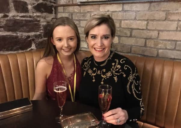Recently appointed adjucidator Shelley Lowry (right) is pictured with 
student Anna Murphy, who plays one of the main roles in The Man Who Invented Christmas.