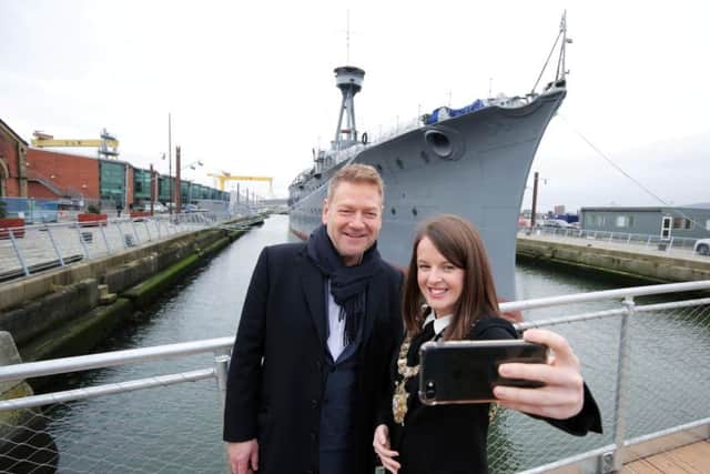 Press Eye - Belfast - Northern Ireland - 30th January 2018 -  

Sir Kenneth Branagh is pictured visiting HMS Caroline with Lord Mayor of Belfast Councillor Nuala McAllister before  becoming a Freeman of the City of Belfast.

Photo by Kelvin Boyes / Press Eye