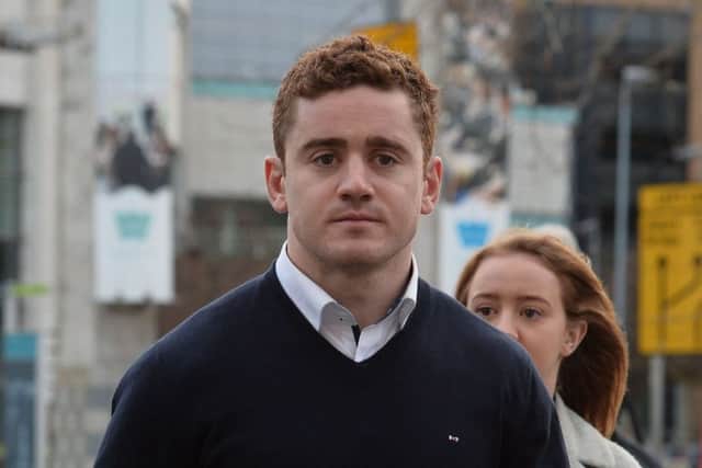Ulster and Ireland rugby player Paddy Jackson arrives at Laganside Magistrates court this morning.
Photo Colm Lenaghan/Pacemaker Press