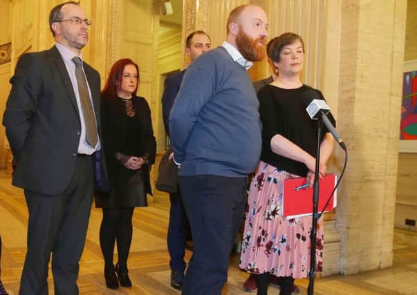 Members of the Love Equality NI delegation after the meeting at Stormont