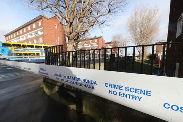 Garda crime scene tape at the scene in the James Larkin House flat complex off North Strand, Dublin following the shooting of Jason Molyneaux at about 9.45pm on Tuesday night.