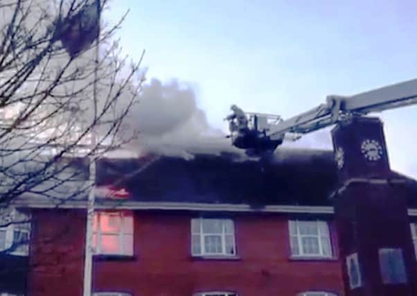 Picture taken by a member of Forces Radio BFBS showing the building ablaze