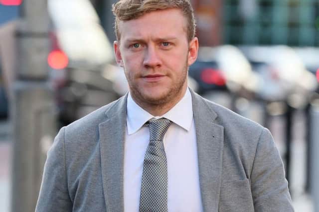 Ireland and Ulster rugby player Stuart Olding arrives at Belfast Crown Court where he and his teammate Paddy Jackson are on trial accused of raping a woman at a property in south Belfast in June 2016