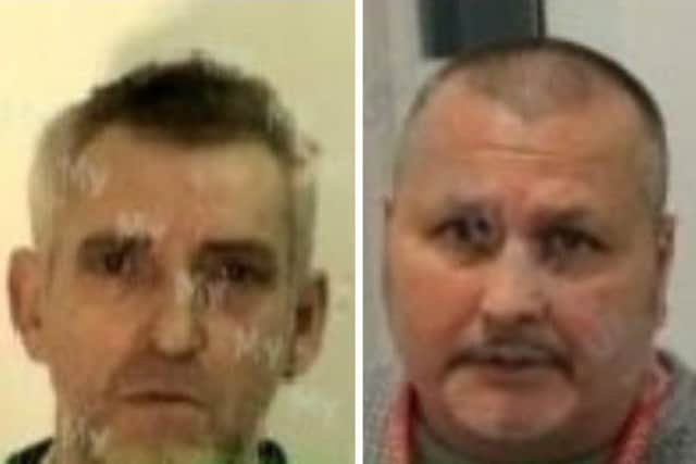 Convicted killers Thomas Lawrence McCabe (left) and Samuel McKinley are both 'unlawfully at large'