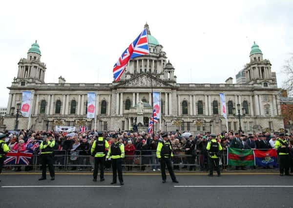 Veterans of Northern Ireland protest in Belfast in April 2017 about what they say is the unfair treatment of ex service personnel. They will protest again today in London.

Photo by Kelvin Boyes/Press Eye