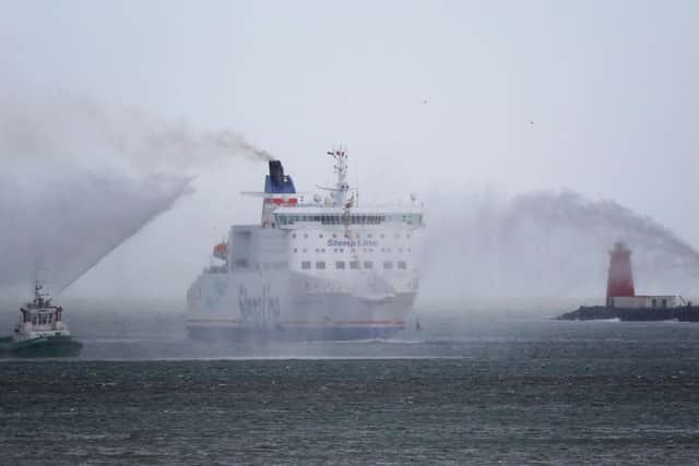 A new ferry for Stena Line arrives in Dublin Port in 2015, to begin operating on the Dublin-Holyhead route, which is becoming an increasingly attractive road and sea route to England