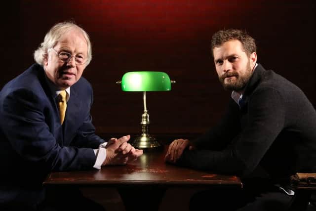Jamie Dornan (right) with Eamonn Mallie during an interview which will be screened on UTV on Wednesday night