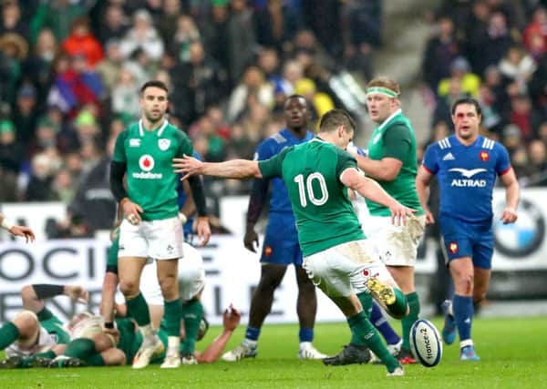Ireland's Johnny Sexton kicks the winning drop goal