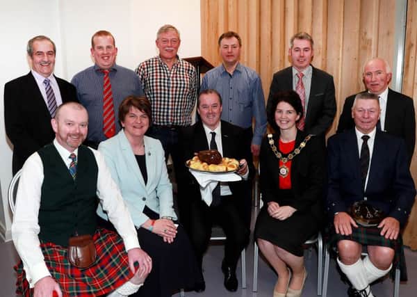 DUP leader Arlene Foster MLA and Cllr Kim Ashton (Chair of Mid Ulster Council) with councillors and organisers at the Killyman & District Cultural Group Burns Night at Hill of the O'Neill.