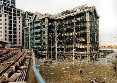 The 1996 IRA bomb at Canary Wharf, which was one of a number of atrocities carried out using Libyan semtex. Two people died in the blast