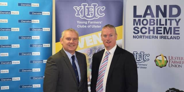 YFCU and UFU Land Mobility Manager John McCallister is pictured with Danske Banks Seamus McCormick, Snr Agri Manager North, who will be providing support and advice on business planning and requirements to secure financial support from the bank at the Land Mobility Roadshow which will be taking place next Thursday evening (15th Feb) at CAFREs Greenmount campus.