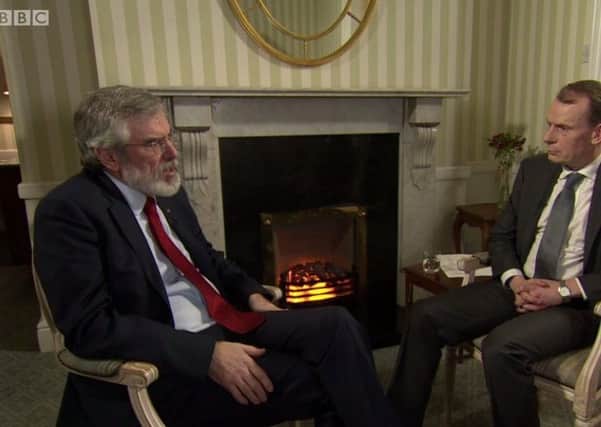 Gerry Adams (left) with Andrew Marr during the outgoing Sinn Fein president's interview on BBC1 on Sunday