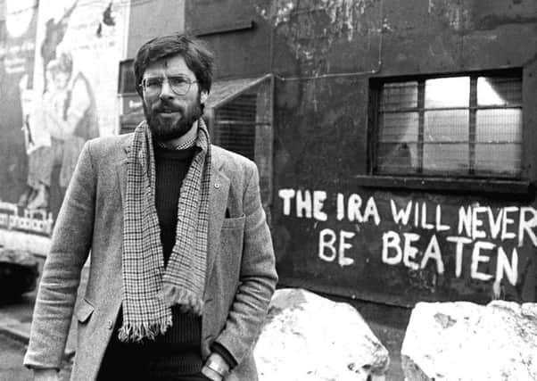 PACEMAKER BELFAST   Sinn Fein president Gerry Adams pictured outside the party's HQ on the Falls Road in January 1984