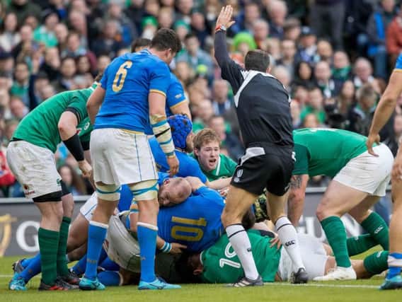 Ireland captain Rory Best goes over for a try against Italy in Dublin