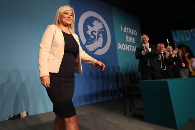 Sinn Fein's Northern Ireland leader Michelle O'Neill, after being elected the Sinn Fein vice president, at the party's special conference at the RDS in Dublin. PRESS ASSOCIATION Photo.
